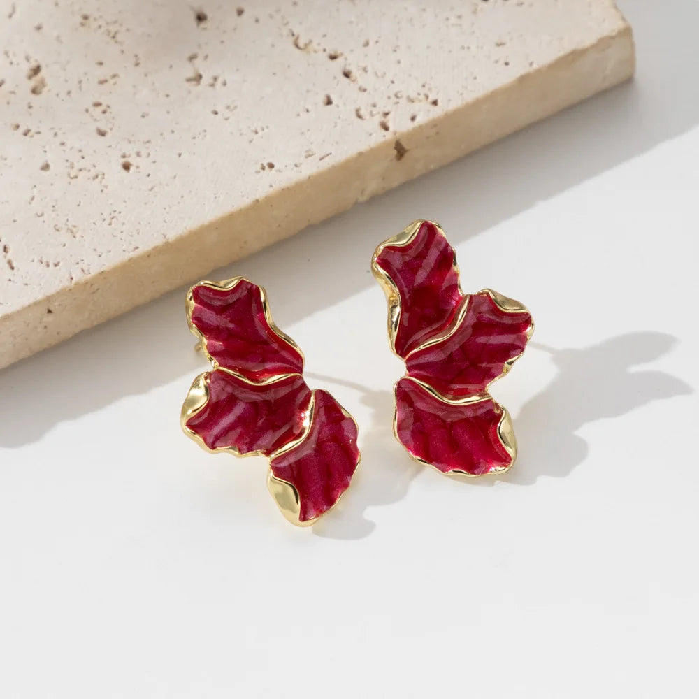 Elegant Enamel Flower Stud Earrings