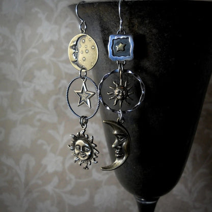 Sun-Moon Pendant Drop Earrings