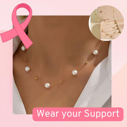 Breast Cancer Awareness Pearl Necklace | 1+1 Free Today