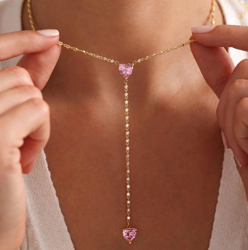 Pink Heart Drop Necklace | Breast Cancer Awareness