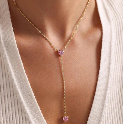 Pink Heart Drop Necklace | Breast Cancer Awareness