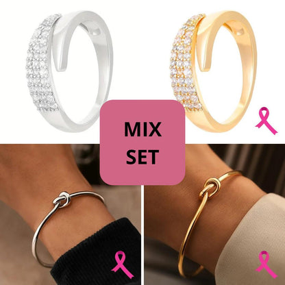 Breast Cancer Support Set | 2 Rings and 2 Bracelets