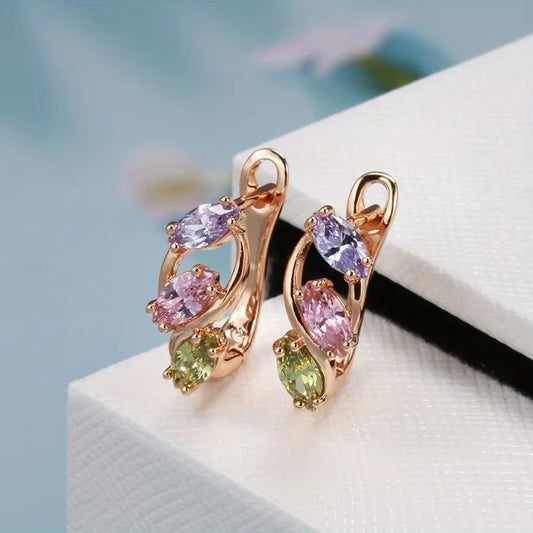 Breast Cancer Awareness | Elegant Colorful Zircon Hoop Earrings | 1+1 Free