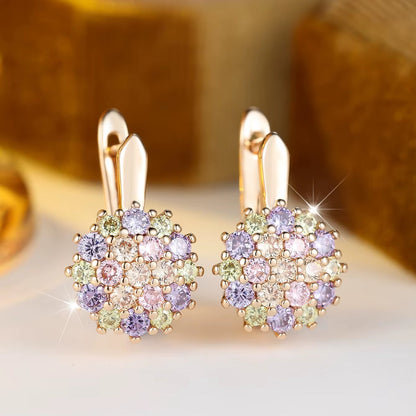 Breast Cancer Awareness | Crystal Rainbow Round Zircon Stone Hope Earrings | 1+1 Set Free