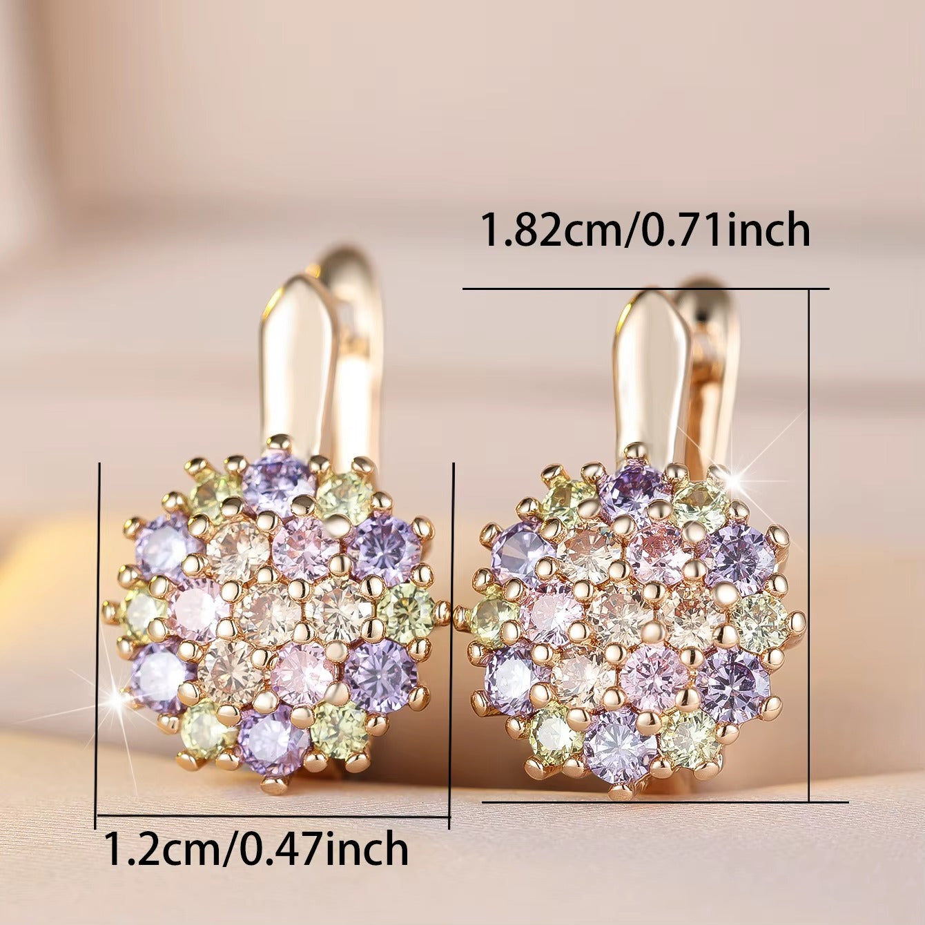 Breast Cancer Awareness | Crystal Rainbow Round Zircon Stone Hope Earrings | 1+1 Set Free
