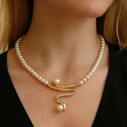 Breast Cancer Awareness Set | Golden Pearl Set Earrings + Necklace | 1+1 Free Today