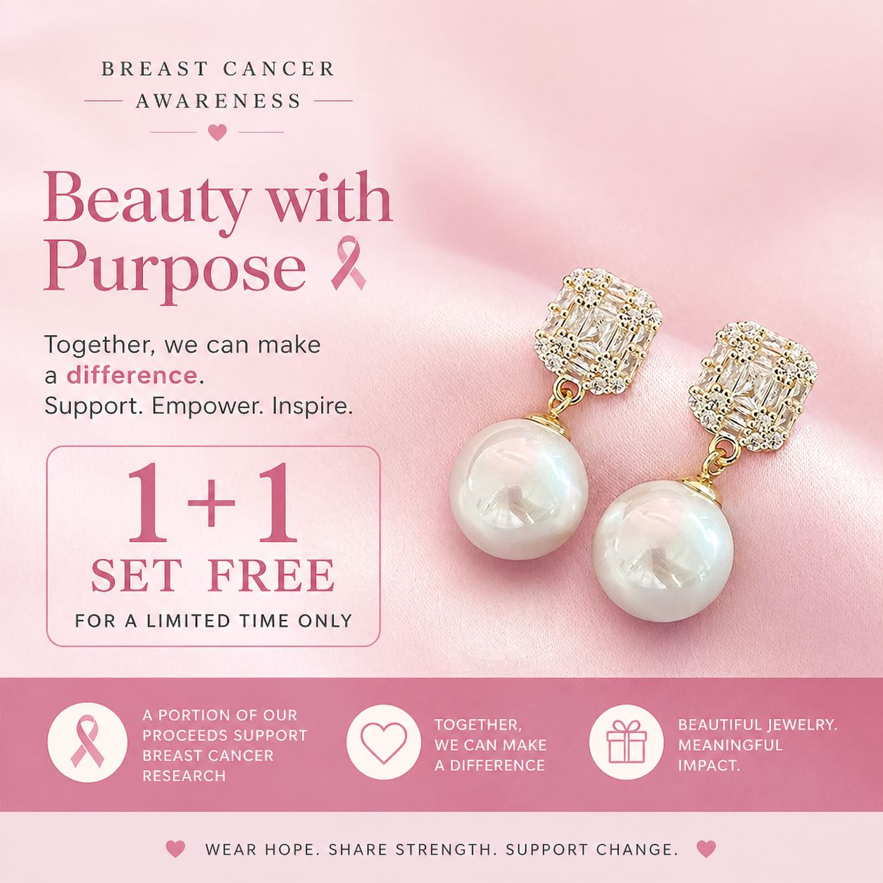 Breast Cancer Awareness | Luxe Pearl Earrings  | 1+1 Free Today
