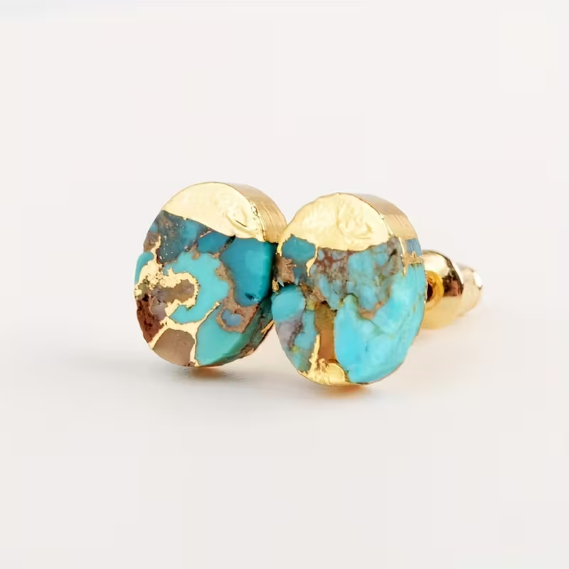 Rounded Nature Stone Gold Earrings