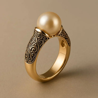Vintage Pearl Adorned Golden Ring