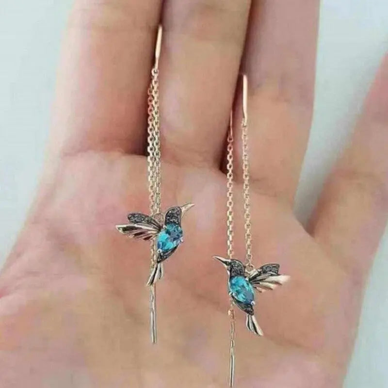 Enamel Hummingbird Earrings Adorned with Zirconias
