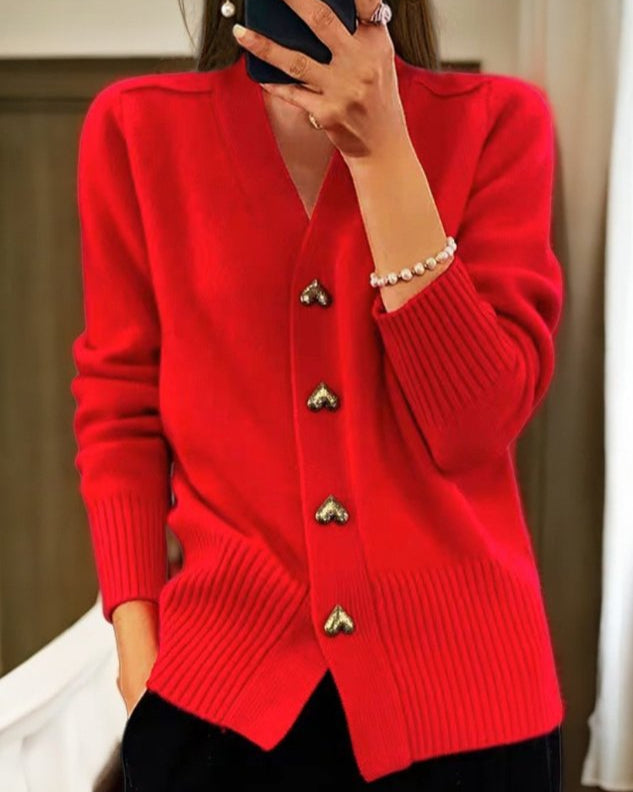 ADELE | Elegant Heart Button Cardigan